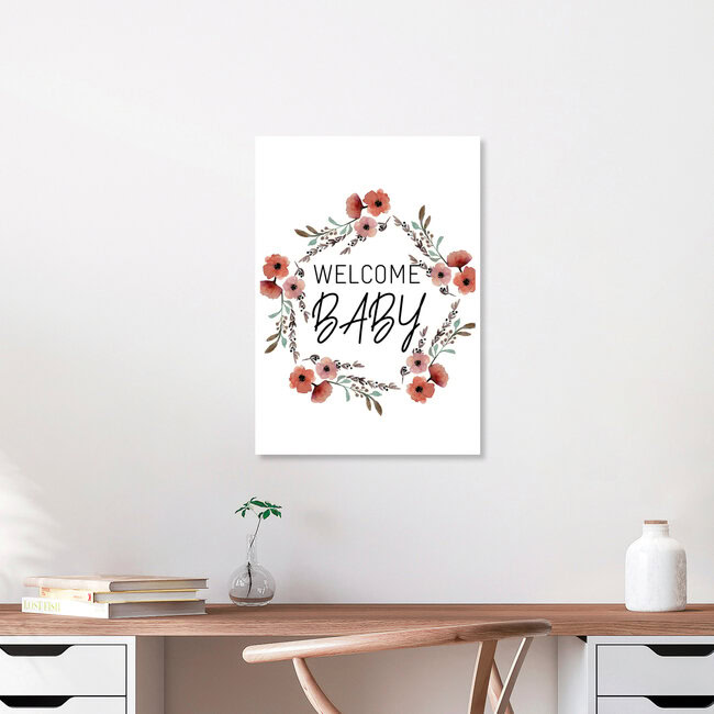 'Kinderbild Welcome Baby Blumenkranz' – Wall Art by Christina Wolff as Poster or Acrylic Glass Print