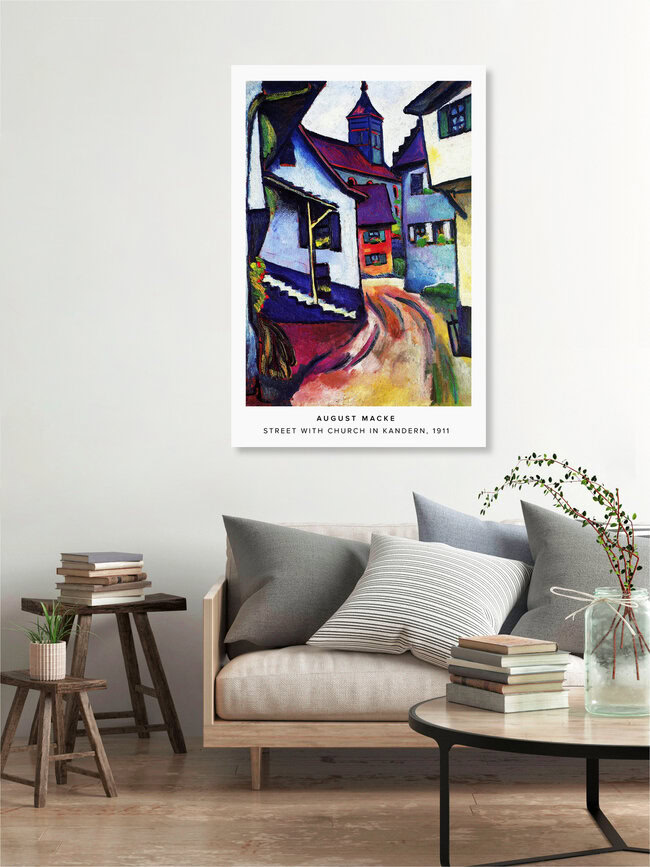 Wandbild 'August Macke: Straße mit Kirche in Kandern - Ausstellungsposter' – Kunst von Art Classics als Poster oder Acrylglasbild