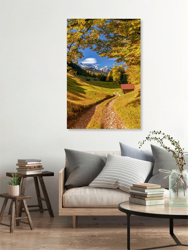 Herbst in den bayerischen Alpen, Deutschland – Fotokunst von Achim Thomae als Poster oder Acrylglasbild