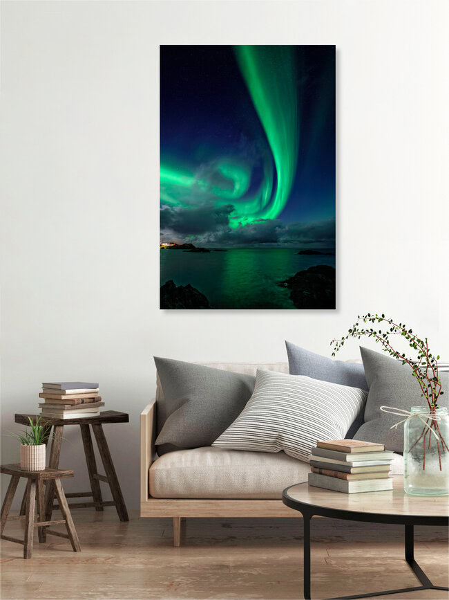 Nordlichter auf den Lofoten, Norwegen – Fotokunst von Achim Thomae als Poster oder Acrylglasbild