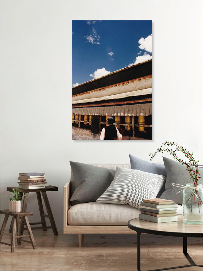 Prayer wheels, Tibet, 2002, China – Fotokunst von Eva Stadler als Poster oder Acrylglasbild
