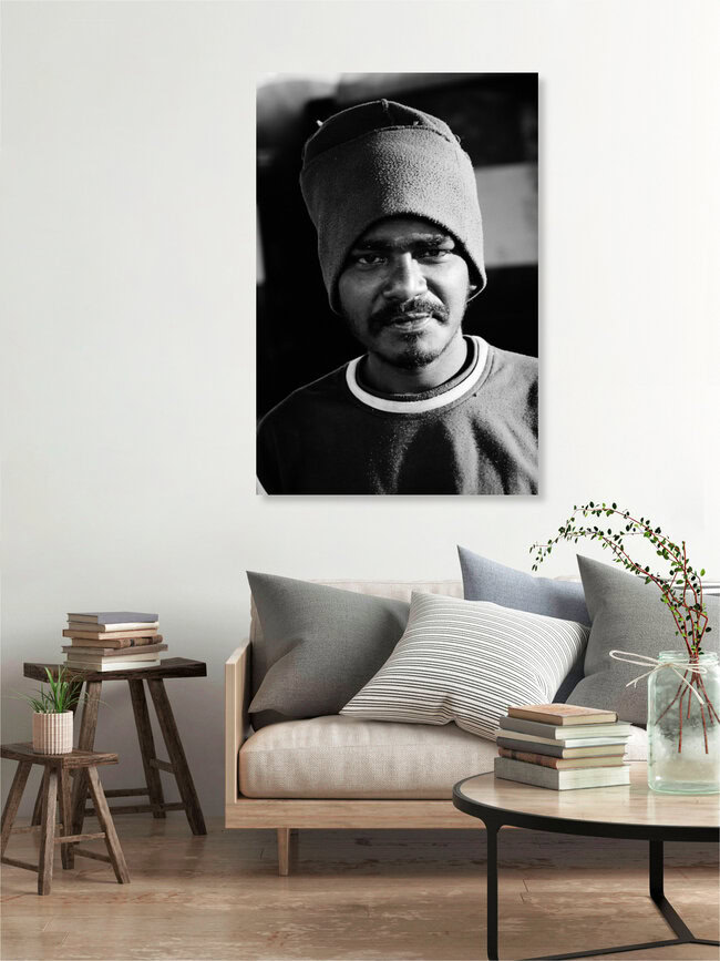 Mann mit Mütze, Udupi, India – wall art by Christian Fischer as Poster or Acrylic Glass Print