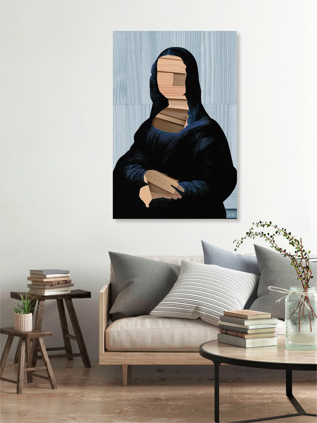'Mona Lisa - blue shining Wood Cut Collage' – Wall Art by Marko Köppe as Poster or Acrylic Glass Print