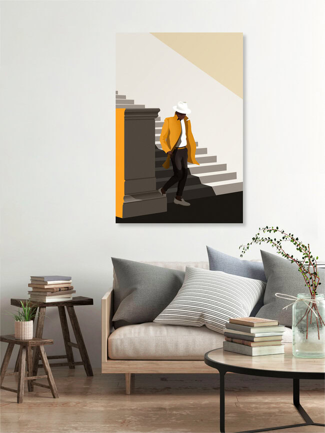 Wandbild 'JAQUETTE JAUNE' – Kunst von Helene Boutanos als Poster oder Acrylglasbild