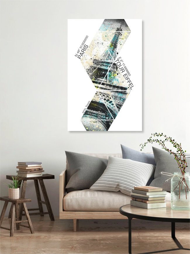 Modern Art EIFFEL TOWER  Coordinates, France – wall art by Melanie Viola as Poster or Acrylic Glass Print