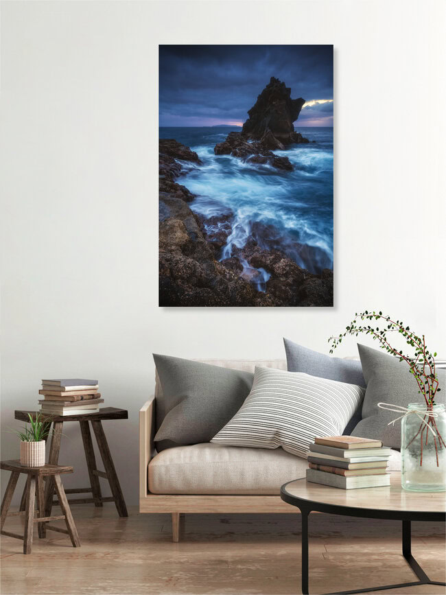 Madeira Coast with Rocks near Santa Cruz de Madeira, Portugal – wall art by Jean Claude Castor as Poster or Acrylic Glass Print