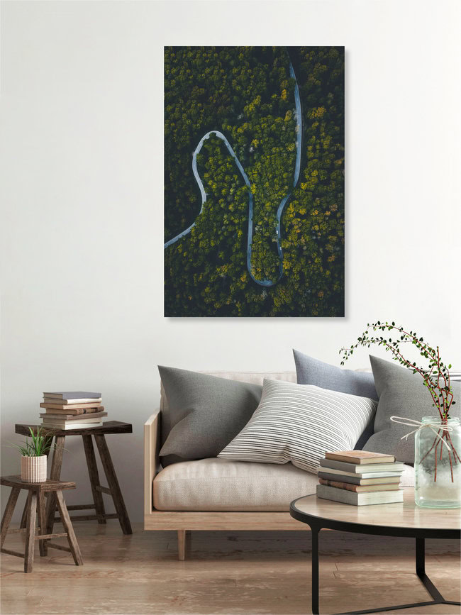 Vogelperspektive über Serpentinenstraße, Deutschland – Fotokunst von Christian Becker als Poster oder Acrylglasbild