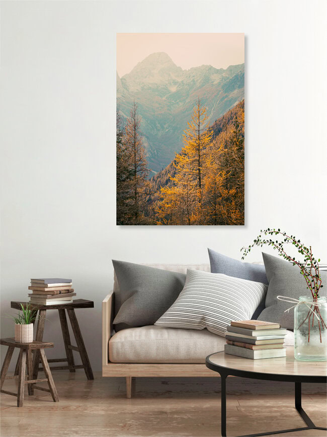 Let's away ... Leuchtende Lärche in den Julischen Alpen, Slowenien – Fotokunst von Eva Stadler als Poster oder Acrylglasbild