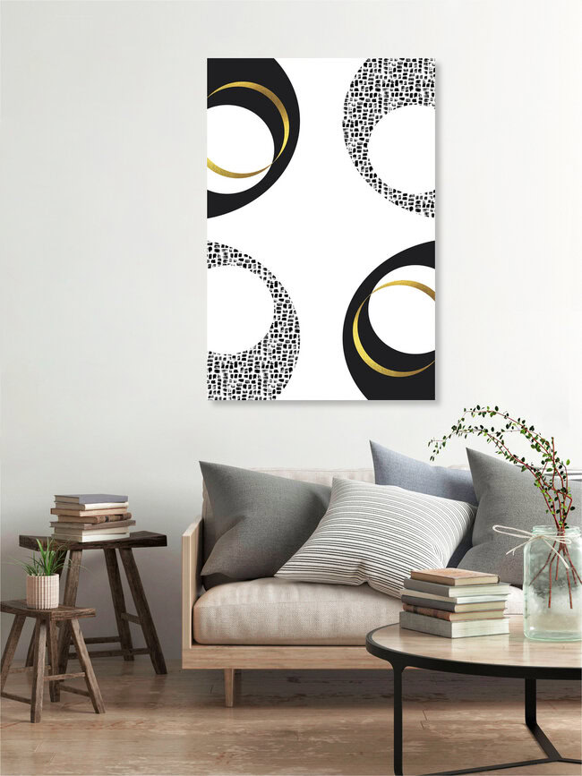 'Black & White Abstract No 7 gold' – Wall Art by Melanie Viola as Poster or Acrylic Glass Print