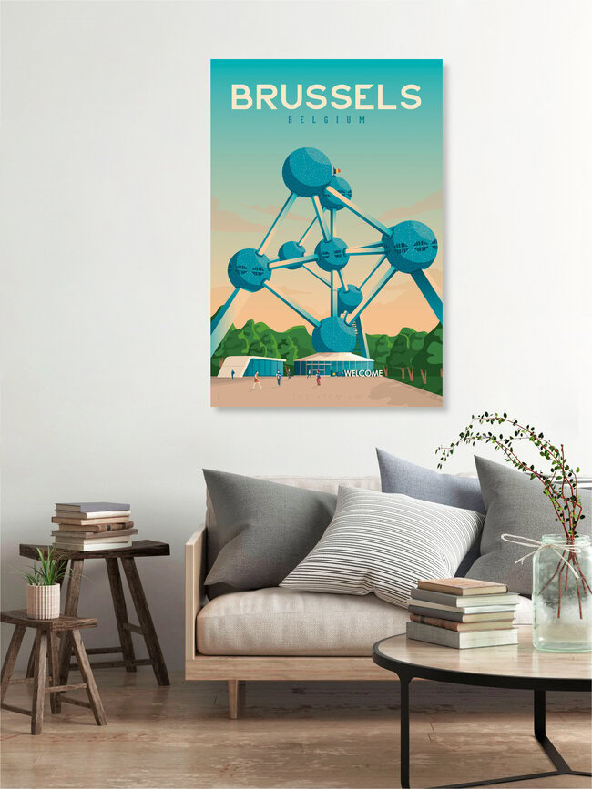 Brüssel Vintage Travel Wandbild, Belgien – Fotokunst von François Beutier als Poster oder Acrylglasbild