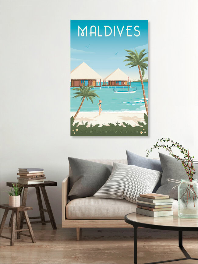Malediven Vintage Travel Wandbild, Malediven – Fotokunst von François Beutier als Poster oder Acrylglasbild