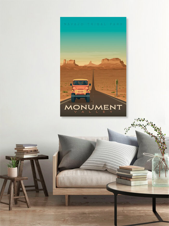 Monument Valley Vintage Travel Wandbild, Vereinigte Staaten – Fotokunst von François Beutier als Poster oder Acrylglasbild