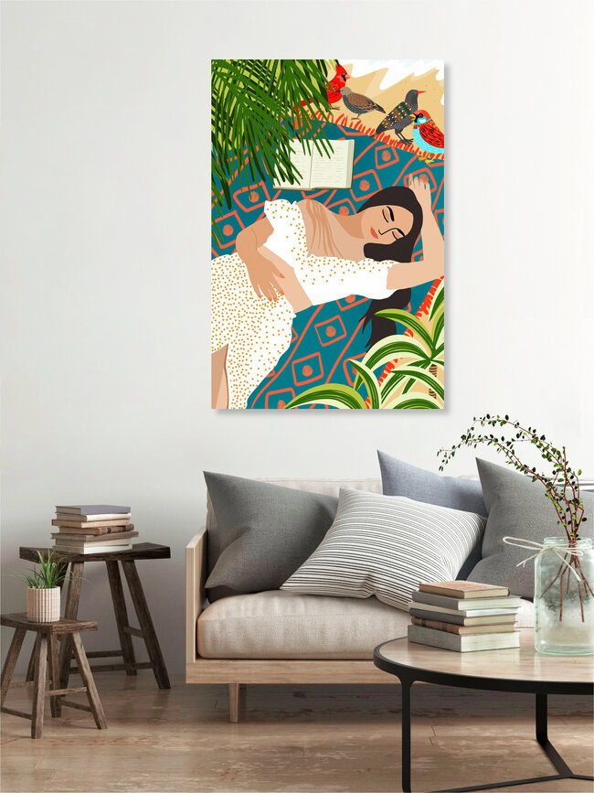 Wandbild 'Beach. Read. Sleep. Repeat.' – Kunst von Uma Gokhale als Poster oder Acrylglasbild