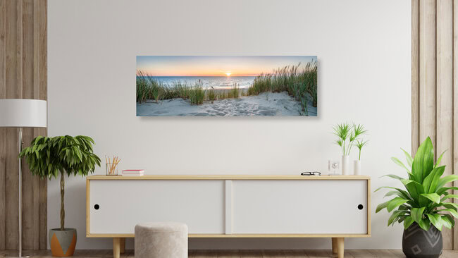 Sonnenuntergang am Dünenstrand, Deutschland – Fotokunst von Jan Becke als Poster oder Acrylglasbild