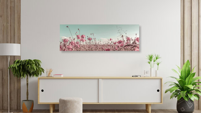 Vintage Mohnblumenfeld, Deutschland – Fotokunst von Melanie Viola als Poster oder Acrylglasbild