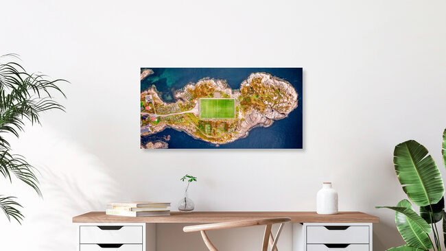 Football Stadium Henningsvaer Lofoten Islands, Norway – wall art by Achim Thomae as Poster or Acrylic Glass Print