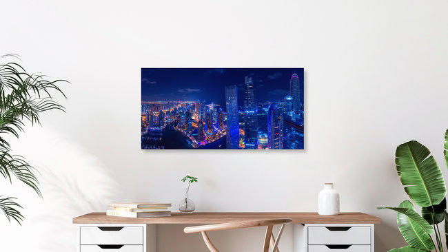 Dubai Marina Skyline Panorama at Night, United Arab Emirates – wall art by Jean Claude Castor as Poster or Acrylic Glass Print
