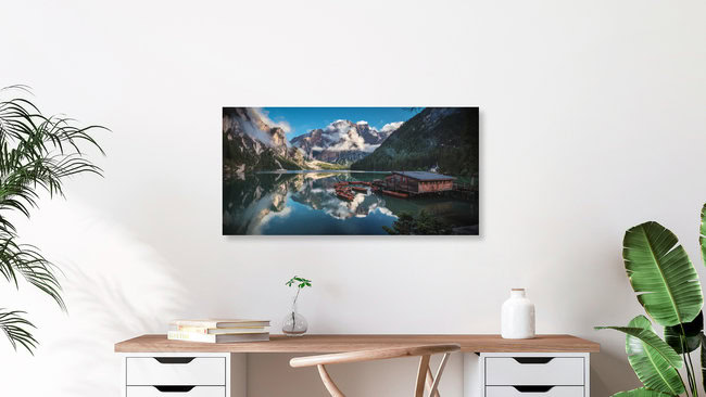 Dolomites Lago di Braies Panorama, Italy – wall art by Jean Claude Castor as Poster or Acrylic Glass Print