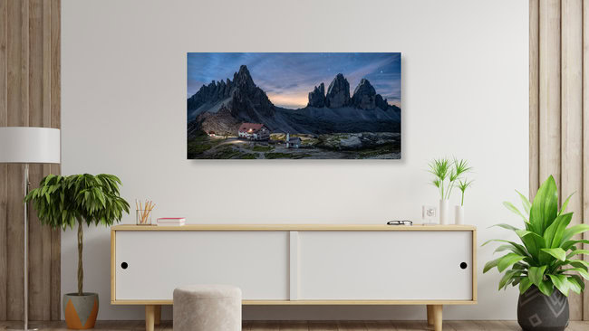 Drei Zinnen Panorama Dolomiten, Italien – Fotokunst von Achim Thomae als Poster oder Acrylglasbild