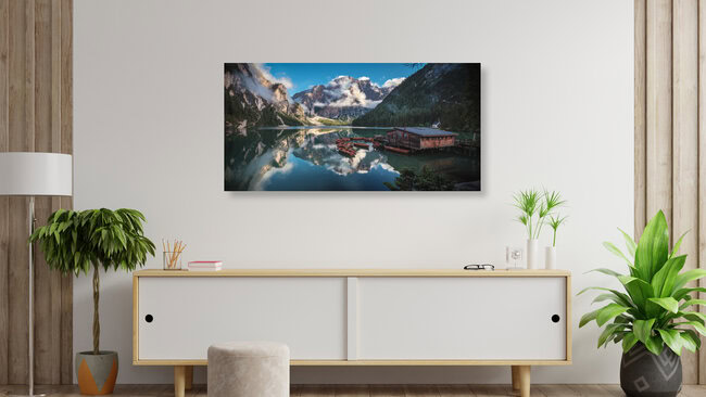 Dolomites Lago di Braies Panorama, Italy – wall art by Jean Claude Castor as Poster or Acrylic Glass Print