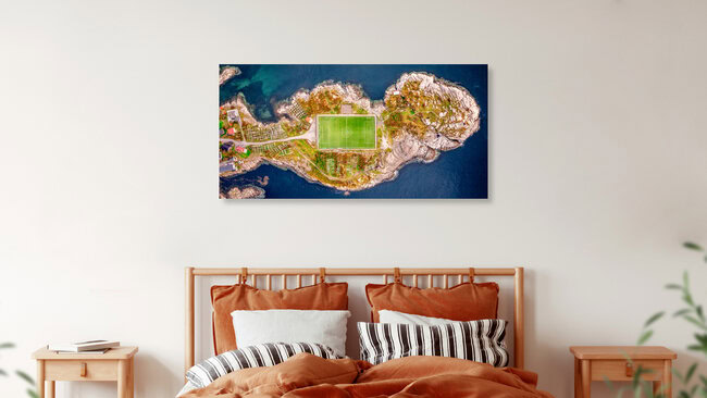 Football Stadium Henningsvaer Lofoten Islands, Norway – wall art by Achim Thomae as Poster or Acrylic Glass Print