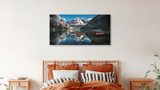 Dolomites Lago di Braies Panorama, Italy – wall art by Jean Claude Castor as Poster or Acrylic Glass Print