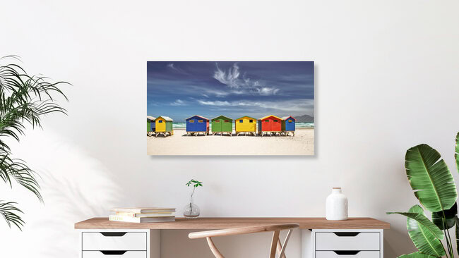 Bunte Strandhäuser Kapstadt Südafrika, Deutschland – Fotokunst von Achim Thomae als Poster oder Acrylglasbild