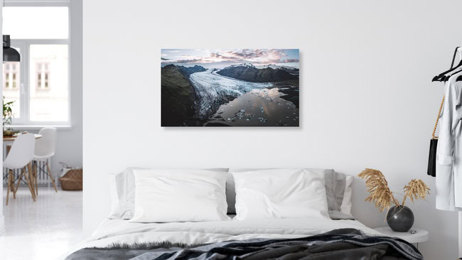 Sunrise above the glacier, Iceland Posters – wall art by Roman Huber as Poster or Acrylic Glass Print