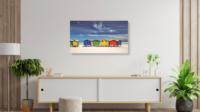 Bunte Strandhäuser Kapstadt Südafrika, Deutschland – Fotokunst von Achim Thomae als Poster oder Acrylglasbild