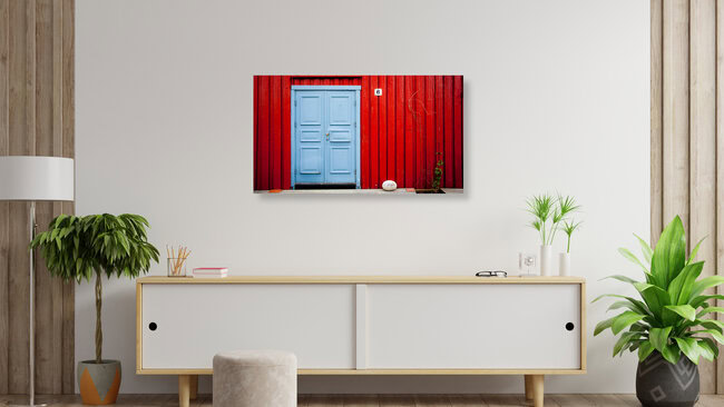 Blue door, Norway – wall art by Torsten Muehlbacher as Poster or Acrylic Glass Print