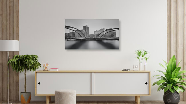 Panorama Elbphilharmonie und Niederbaumbrücke Hamburg, Deutschland – Fotokunst von Dennis Wehrmann als Poster oder Acrylglasbild