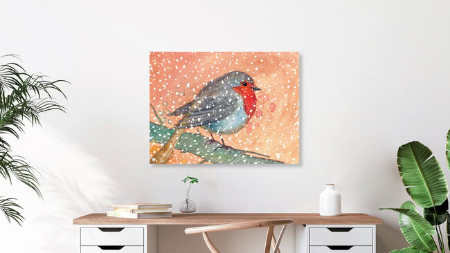 'Winter robin' – Wall Art by Marta Casals Juanola as Poster or Acrylic Glass Print