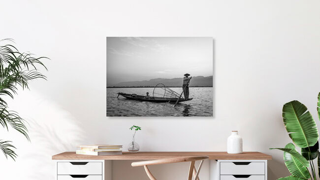 Einbeinfischer auf dem Inle See in Myanmar, Myanmar – wall art by Sebastian Rost as Poster or Acrylic Glass Print