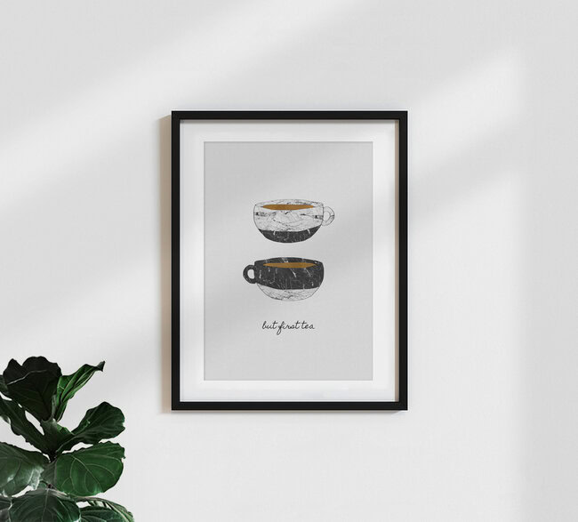 'But First Tea' – Wall Art by Orara Studio as Poster or Acrylic Glass Print