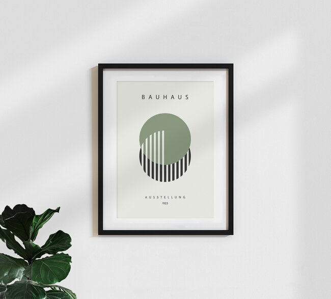 Wandbild 'Bauhaus Ausstellung 1923 Vintage Design Poster schwarz-beige-grün' – Kunst von Bauhaus Collection als Poster oder Acrylglasbild