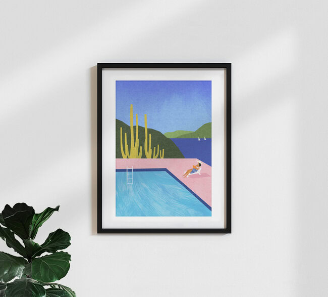 'Swimming Pool Pink' – Wall Art by Henry Rivers as Poster or Acrylic Glass Print