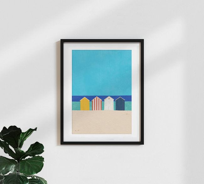 'Beach Cabins' – Wall Art by Henry Rivers as Poster or Acrylic Glass Print
