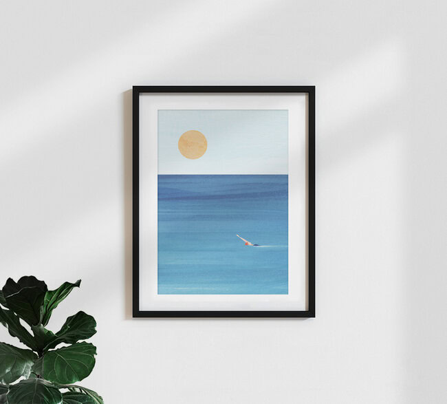 'Sunset Swim' – Wall Art by Henry Rivers as Poster or Acrylic Glass Print