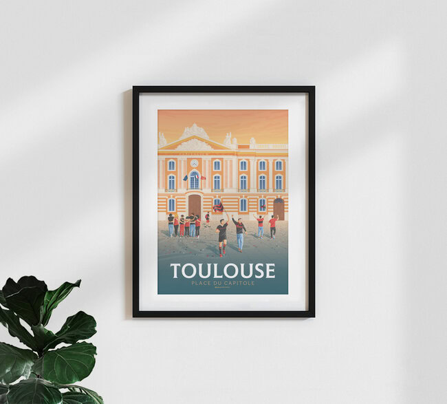 Wandbild 'Toulouse Place du Capitole France Travel Poster Art Print' – Kunst von François Beutier als Poster oder Acrylglasbild