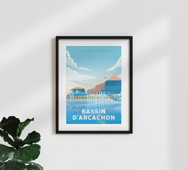 Wandbild 'Bassin Arcachon France Travel Poster Art print' – Kunst von François Beutier als Poster oder Acrylglasbild