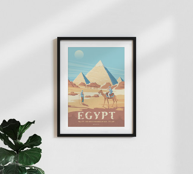 Wandbild 'Great Pyramids Egypt Travel Poster Art Print' – Kunst von François Beutier als Poster oder Acrylglasbild