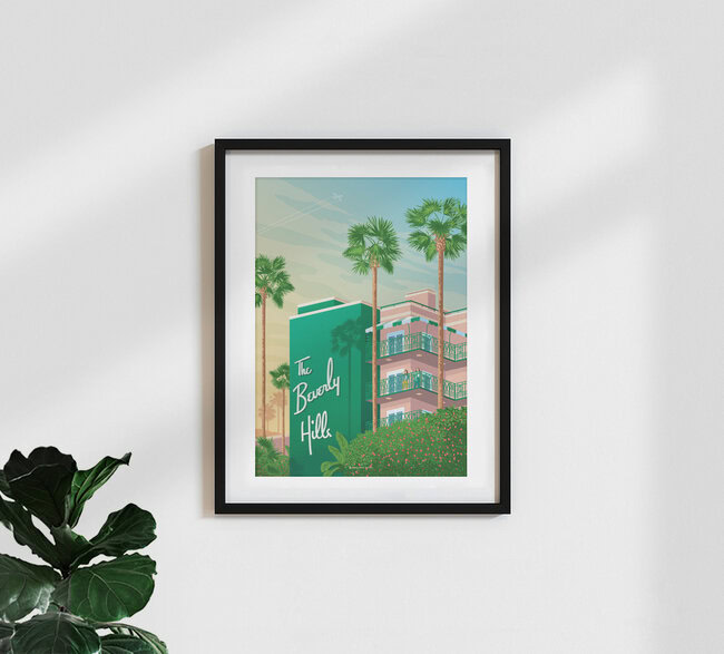Wandbild 'Beverly Hills Los Angeles California Travel Poster Art Print' – Kunst von François Beutier als Poster oder Acrylglasbild