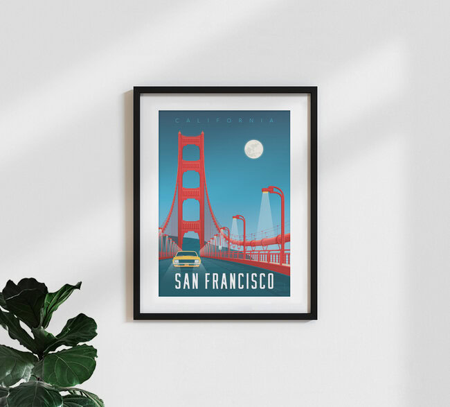 Wandbild 'San Francisco Golden Gate Bridge California Travel Poster Art Print' – Kunst von François Beutier als Poster oder Acrylglasbild