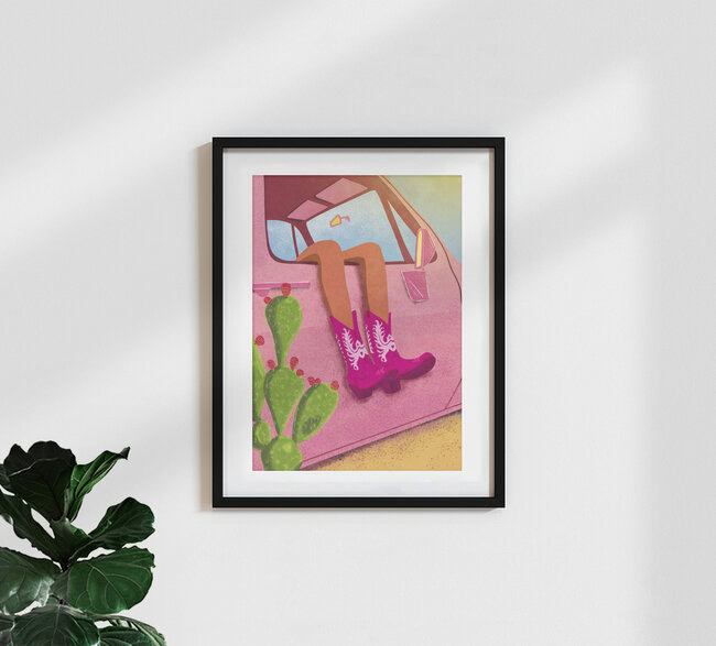 Wandbild 'Rosa Cowgirl-Stiefel' – Kunst von Raissa Oltmanns als Poster oder Acrylglasbild