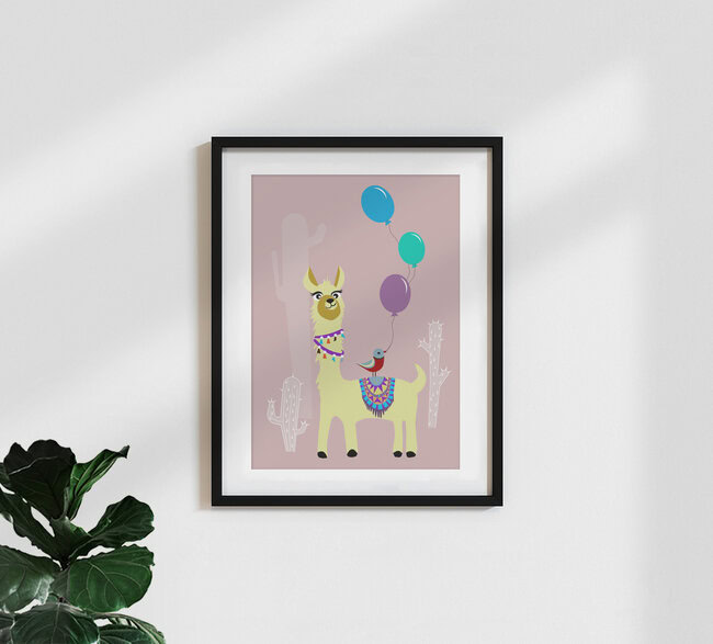 alpaca and bird, Germany – wall art by Sabrina Ziegenhorn as Poster or Acrylic Glass Print