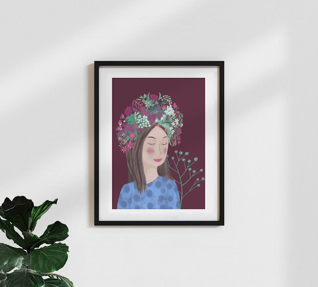 Wandbild 'Frau mit Blumenhaar' – Kunst von Constanze Guhr als Poster oder Acrylglasbild