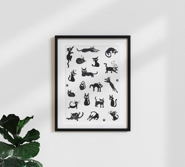 'Black cat Moods' – Wall Art by Katherine Blower as Poster or Acrylic Glass Print