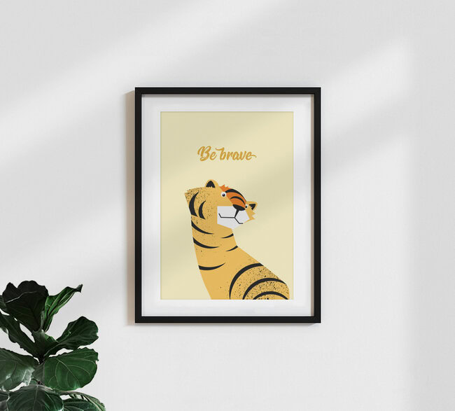 Wandbild 'Be Brave Tiger  – Illustration für Kinder' – Kunst von Pia Kolle als Poster oder Acrylglasbild