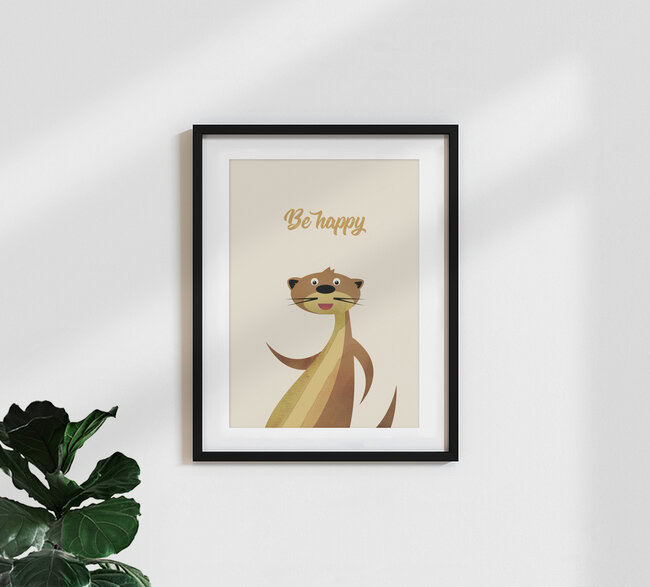 'Be Happy Otter – Illustration for Children' – Wall Art by Pia Kolle as Poster or Acrylic Glass Print