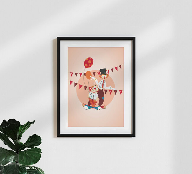 Wandbild 'Zirkus-Clowns' – Kunst von Pia Kolle als Poster oder Acrylglasbild